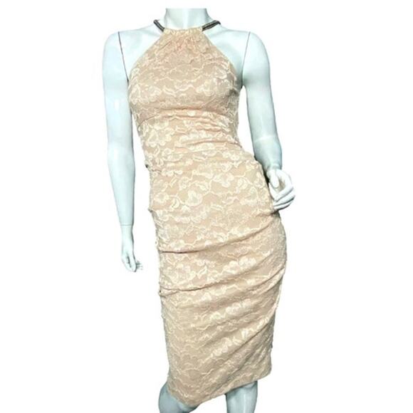 Cache Dress Bodycon Silver Hardware Lace Blush Pink Sz 6 - Picture 1 of 4